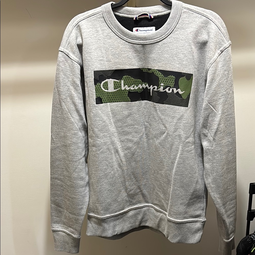 Champion Gray and Green Crewneck Sweater
